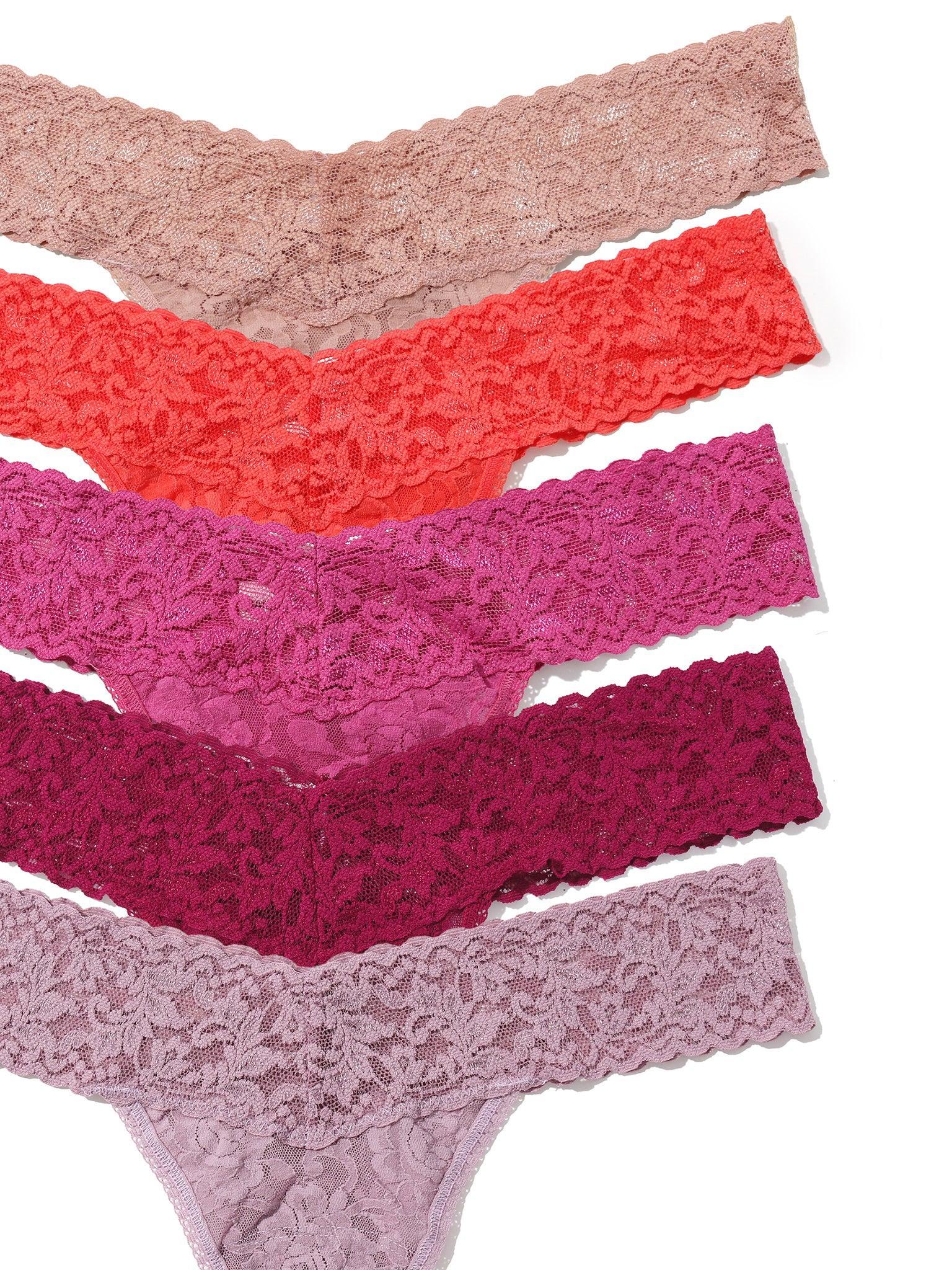 5 Pack 4911® Signature Lace® Low Rise Thongs In Printed Box Desert Rose Black Friday Sale