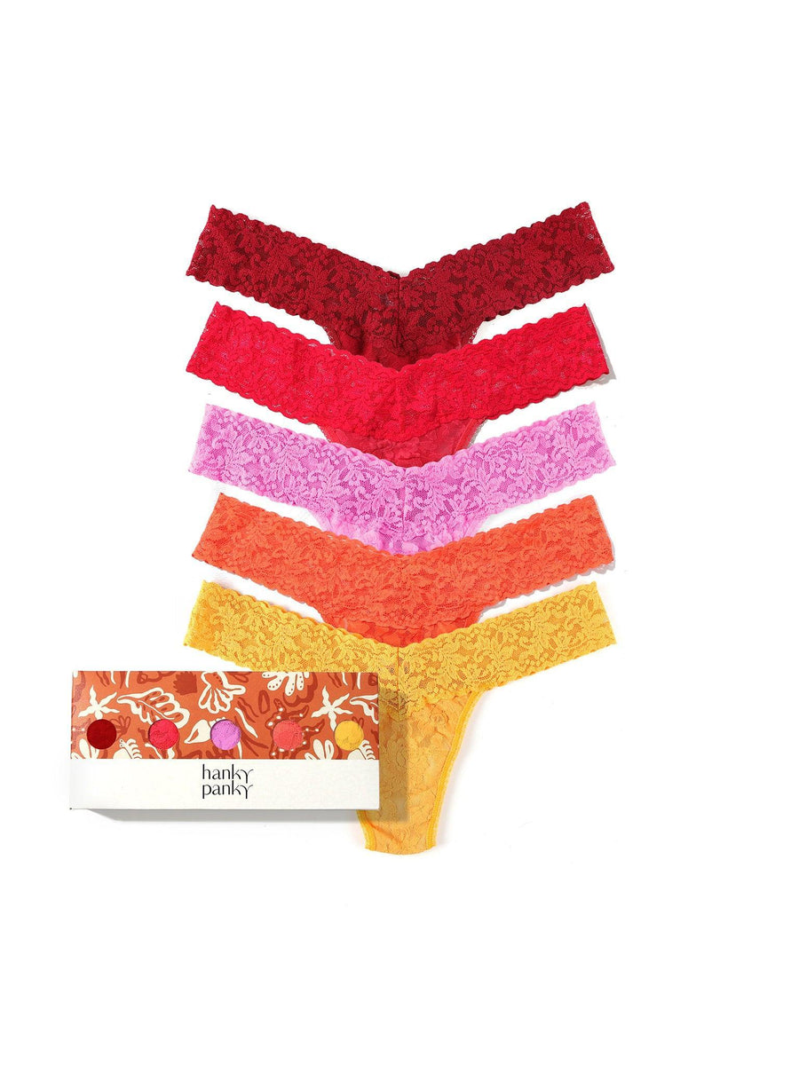 5 Pack Signature Lace® Low Rise Thongs In Sea Finds Box Sale