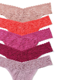 5 Pack Signature Lace® Original Rise Thongs In Wild Rose Printed Box Sale