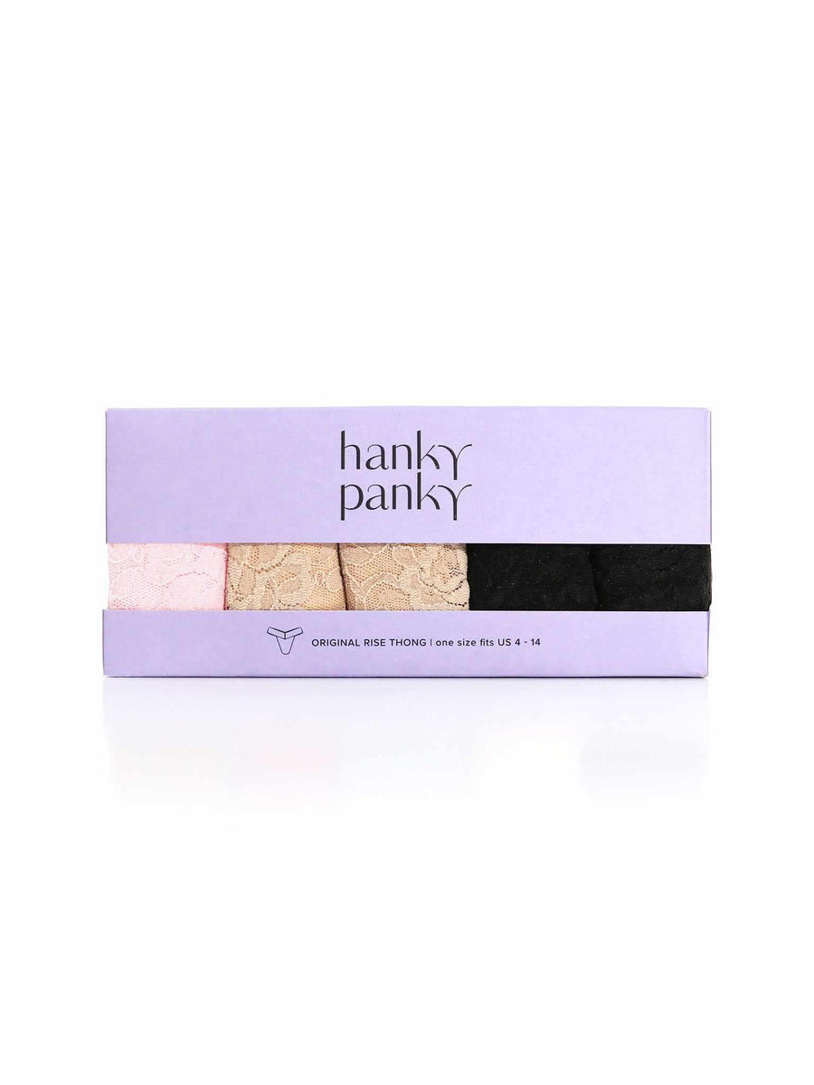 5-Pack Signature Lace® Original Rise Thong Basic Neutrals gift box, one size fits US 4–14 | Hanky Panky