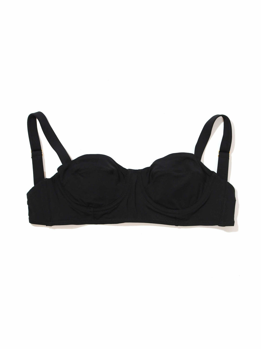 Black Balconette Swimsuit Top - Flat Lay Showing Underwire Cups & Gold-Tone Adjustable Straps | Hanky Panky