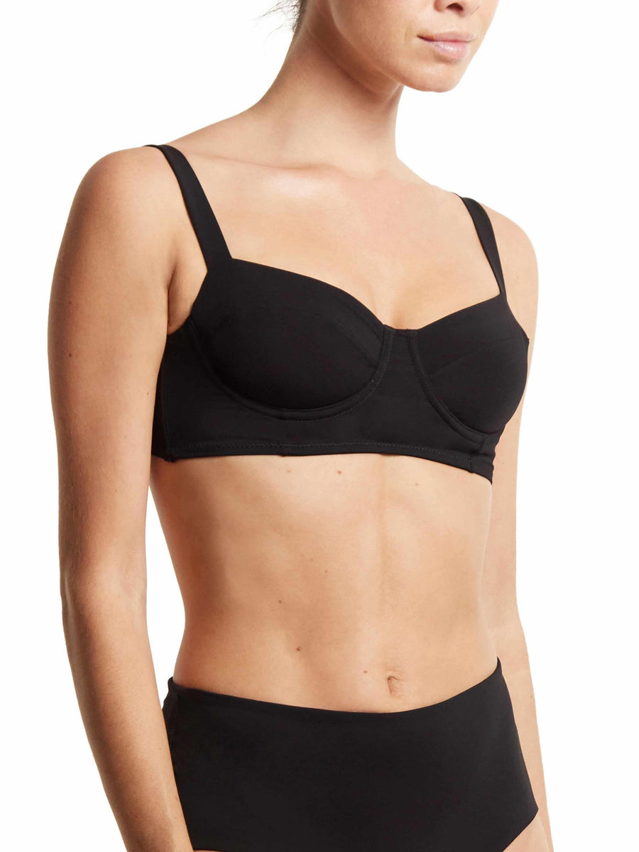 Black Underwire Balconette Swim Top - Three-Quarter Angle Close-Up, Sweetheart Cup Detail | Hanky Panky