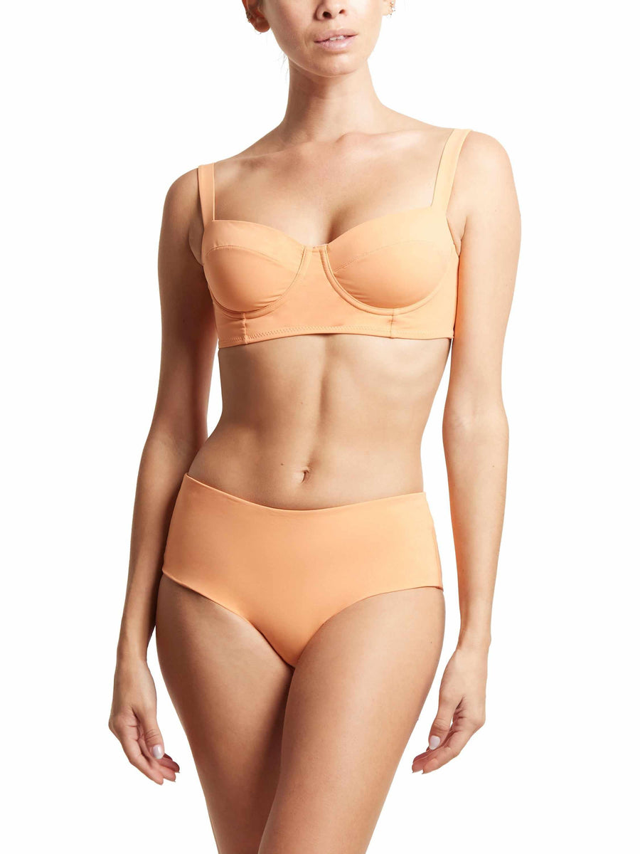 Florence Orange Balconette Bikini Top & Matching High-Waist Swim Bottom - Full Length On Model | Hanky Panky