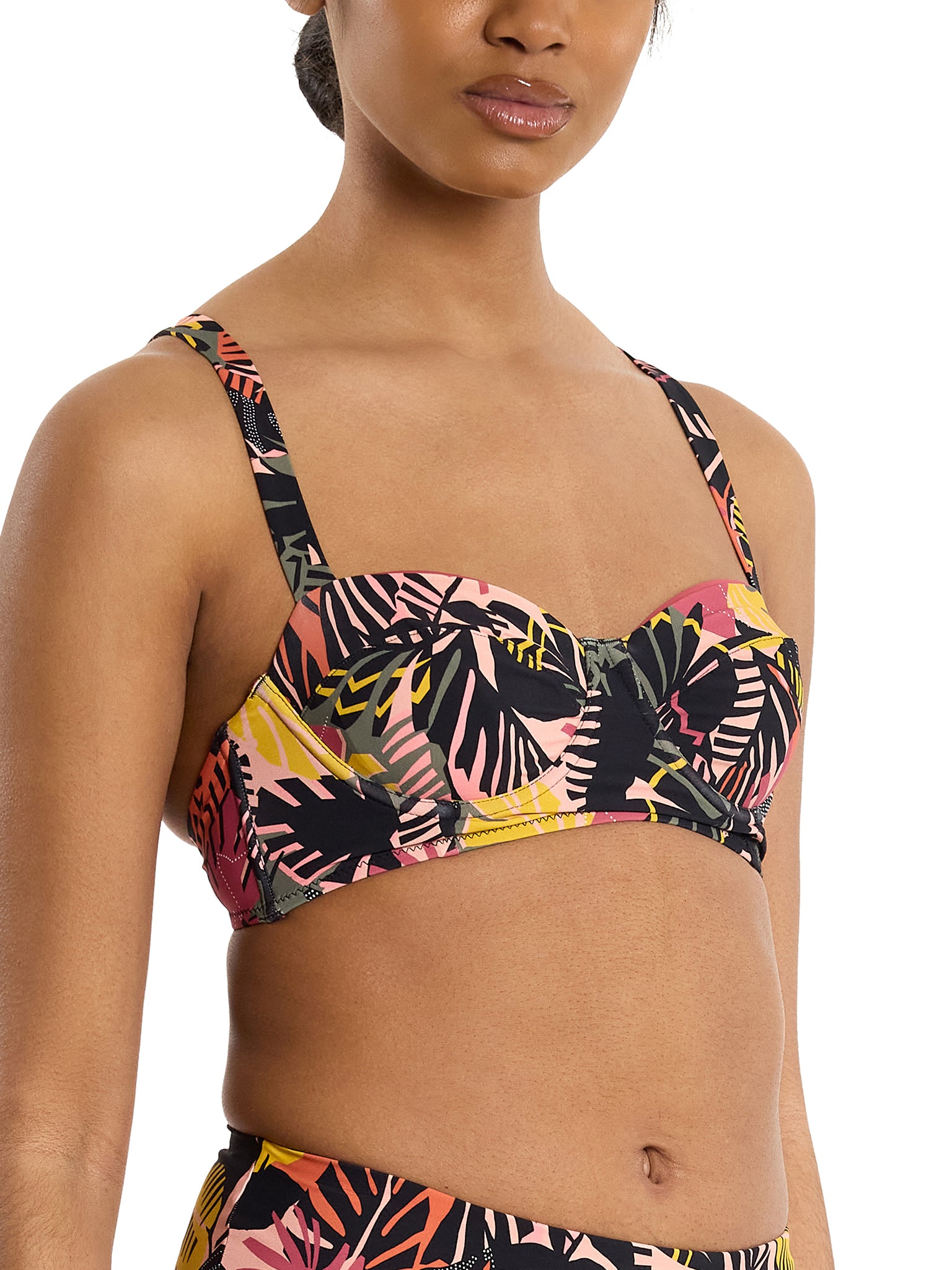 Palm Springs Tropical Print Underwire Balconette Bikini Swimsuit Top - Three-Quarter Angle On Model | Hanky Panky