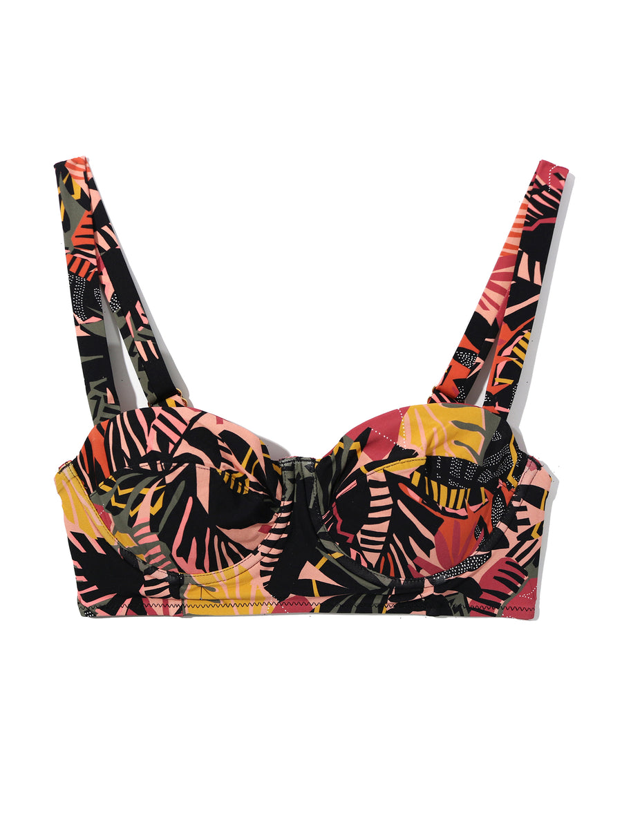 Palm Springs Tropical Print Underwire Balconette Bikini Swimsuit Top - Flat Lay Front View | Hanky Panky