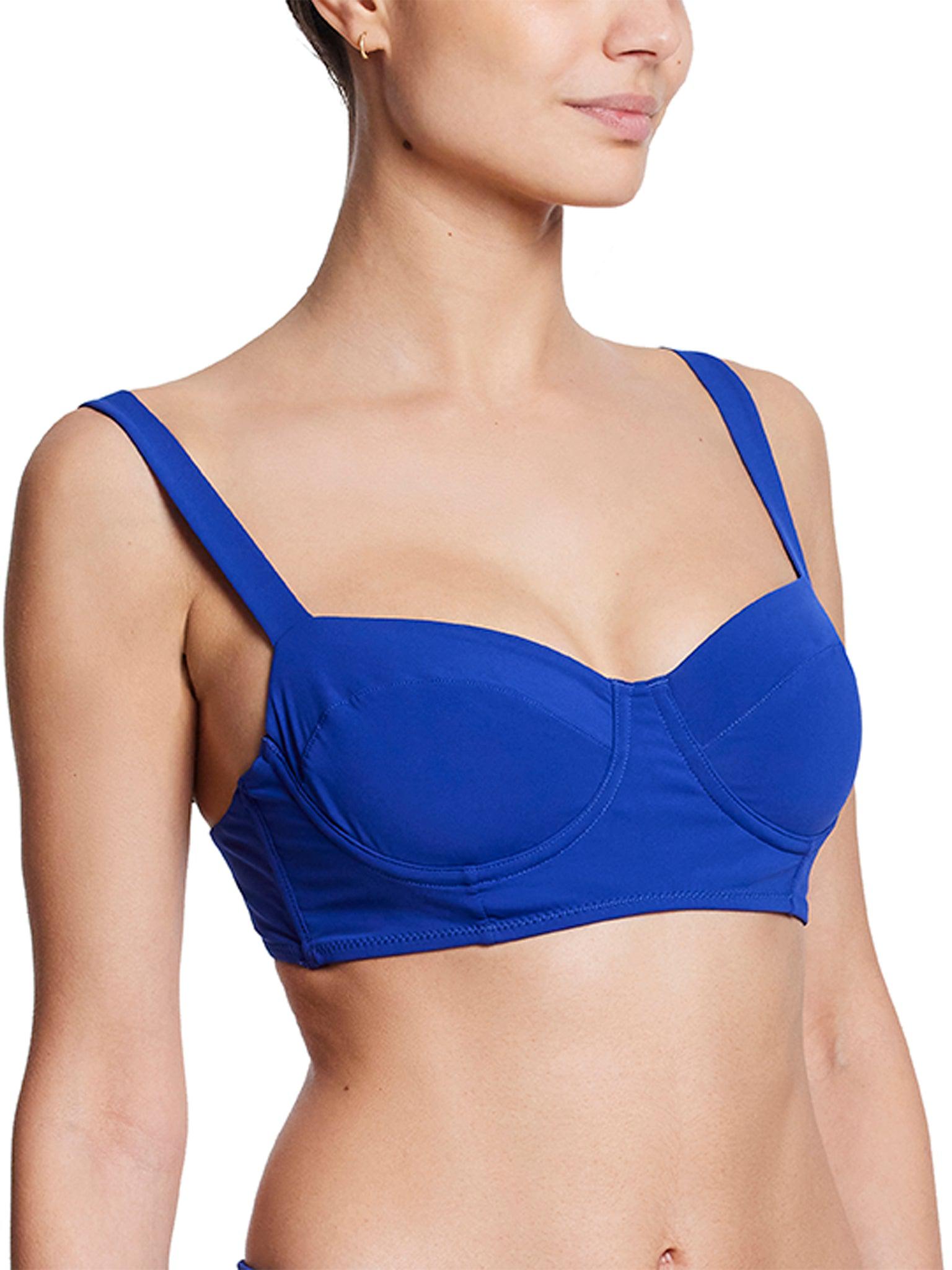 Poolside Blue Balconette Bikini Swim Top - Three-Quarter Angle On Model | Hanky Panky