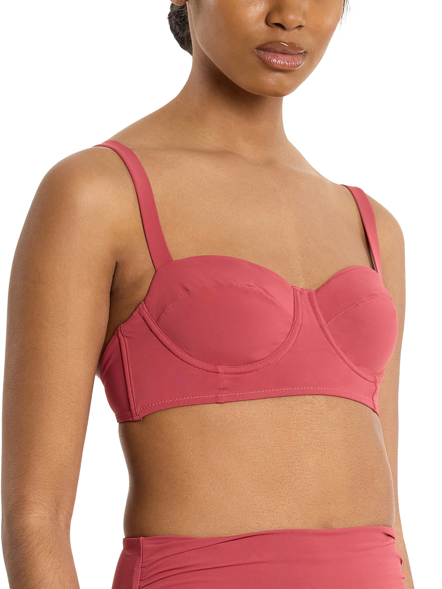 Sunbaked Red Balconette Bikini Top - Three-Quarter On-Model View, Underwire Support Detail | Hanky Panky