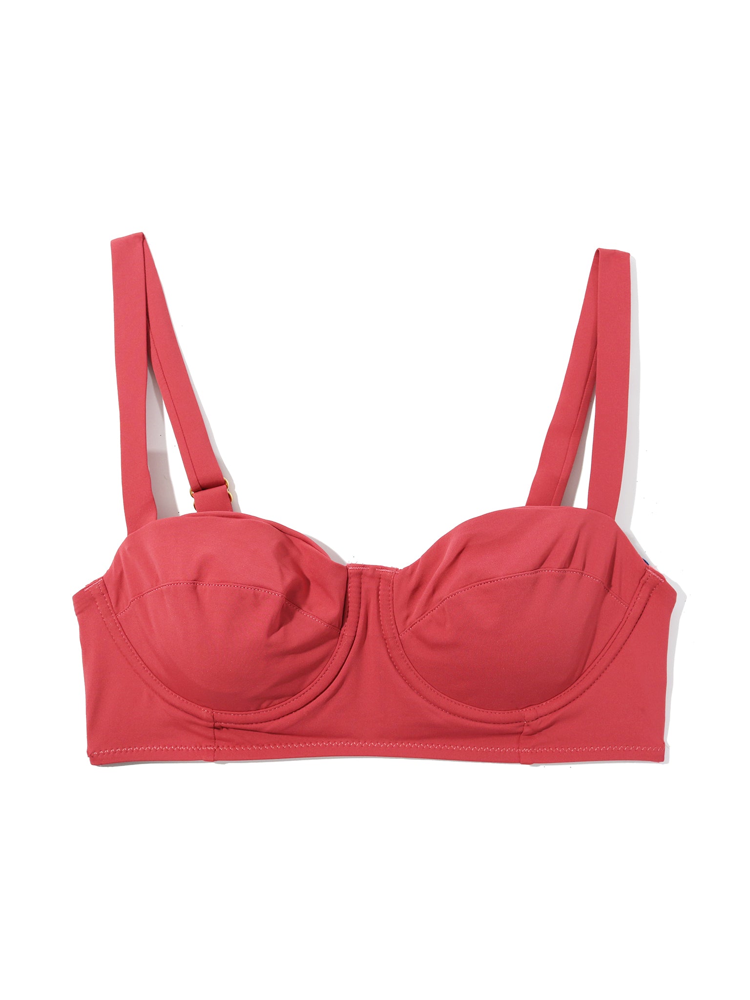 Sunbaked Red Underwire Balconette Bikini Swimsuit Top - Flat Lay, Gold Strap Hardware Detail | Hanky Panky