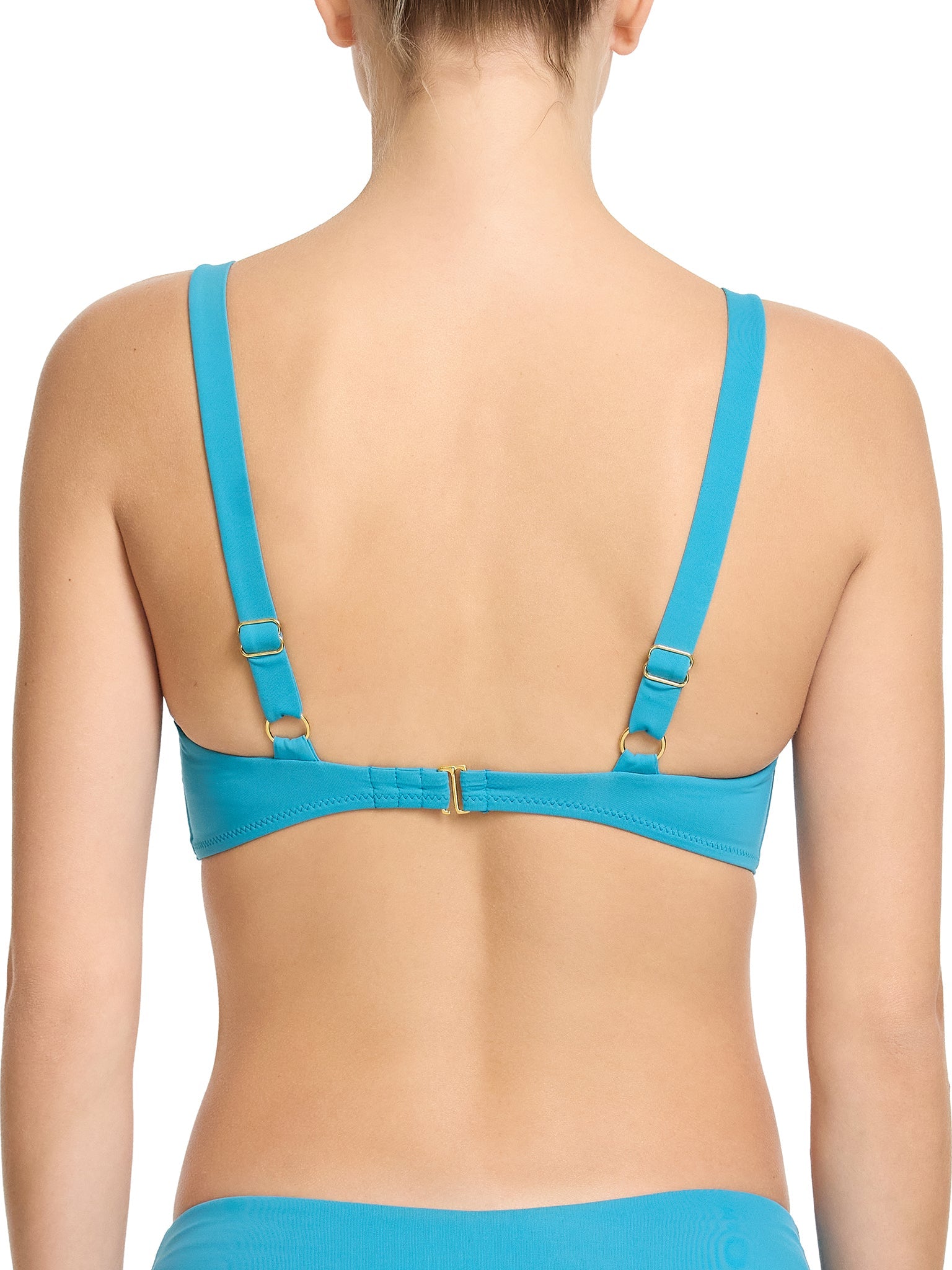 Tahiti Teal Balconette Bikini Top - Back View with Gold Hardware & Adjustable Straps | Hanky Panky