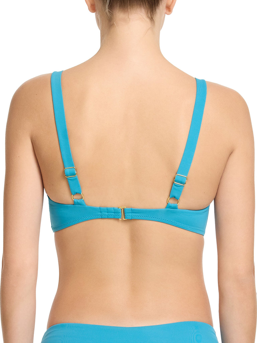 Tahiti Teal Balconette Bikini Top - Back View with Gold Hardware & Adjustable Straps | Hanky Panky