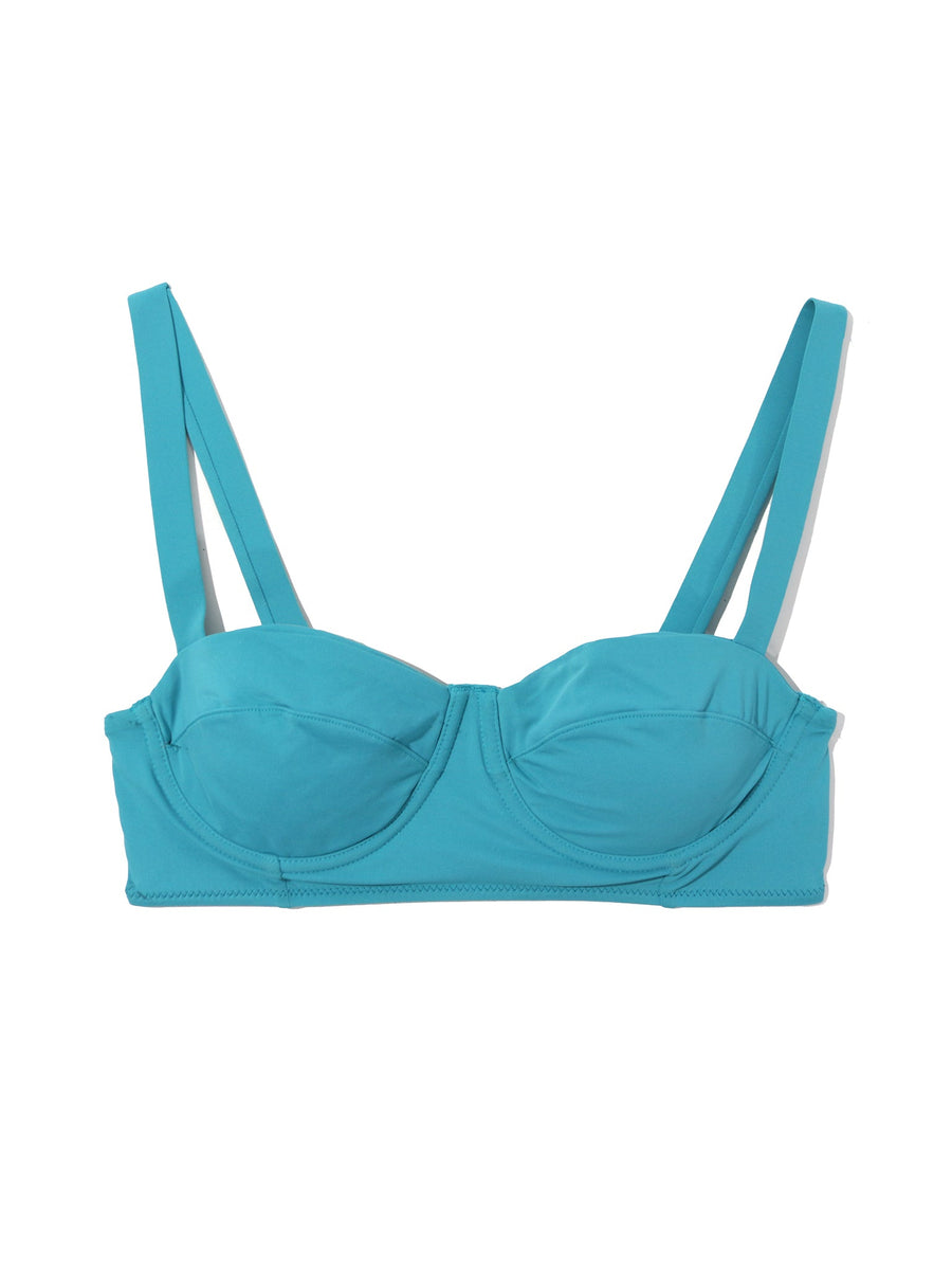 Tahiti Teal Underwire Balconette Bikini Swim Top - Flat Lay Showing Cup & Strap Detail | Hanky Panky