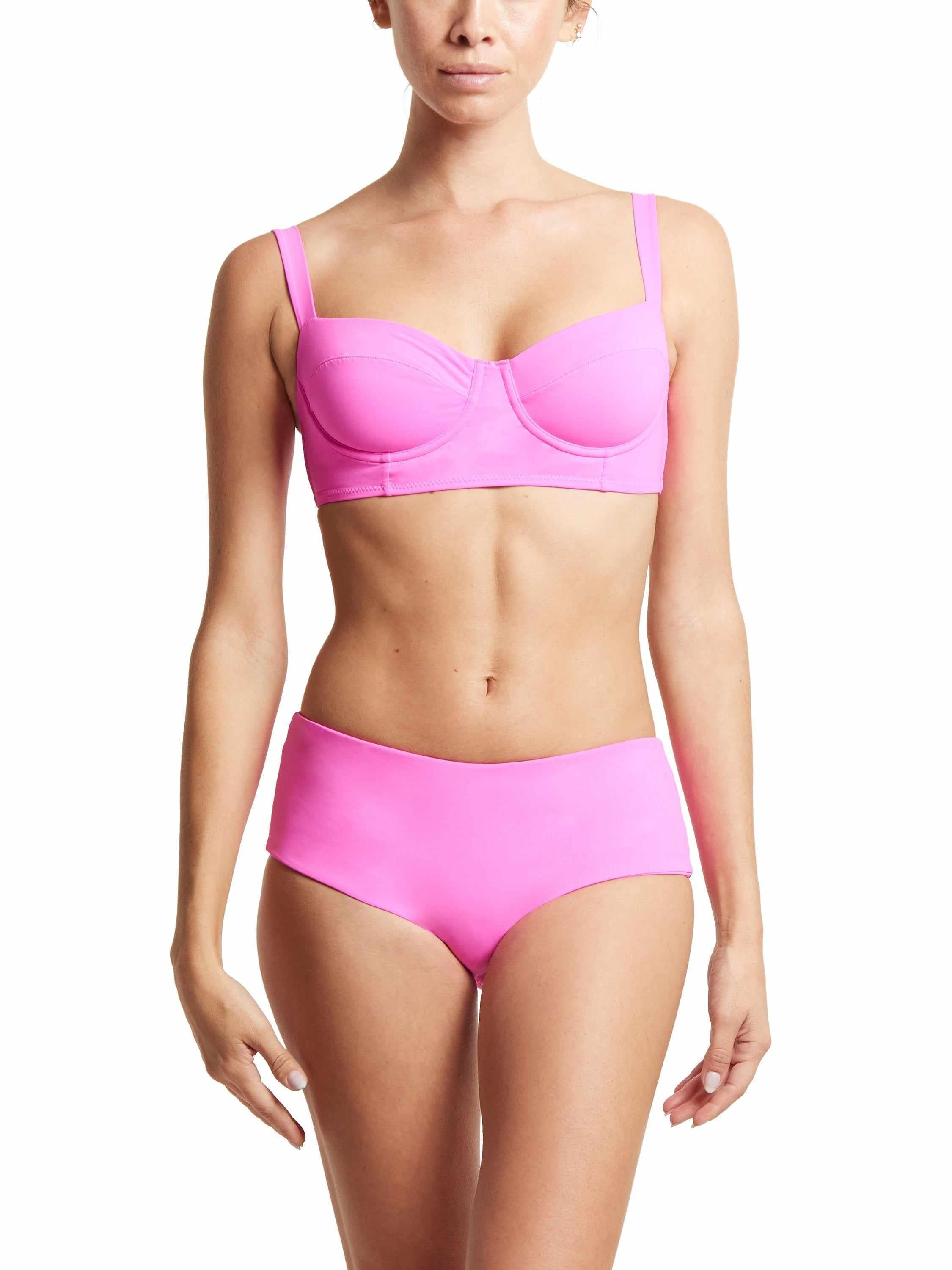 Pink Balconette Bikini Top & Matching Bottoms - Full Front On Model | Hanky Panky