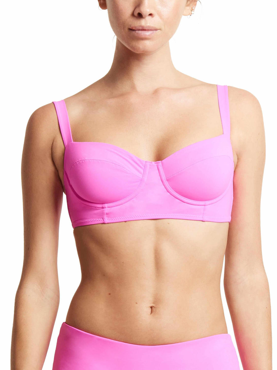 Pink Balconette Bikini Swim Top - Front Close-Up On Model | Hanky Panky