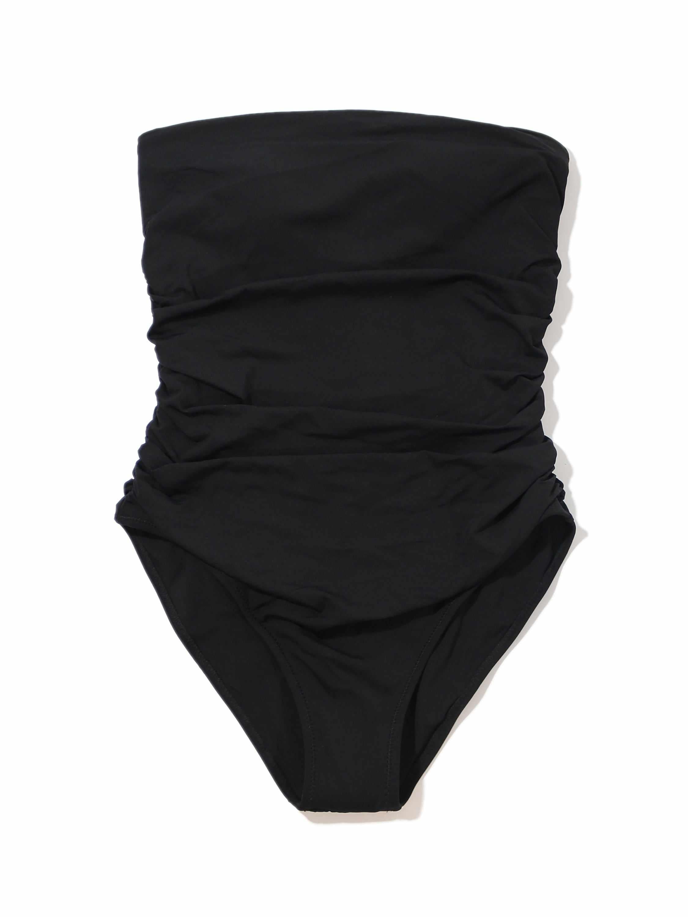 Black Strapless Bandeau One Piece Swimsuit - Flat Lay, Ruched Detail | Hanky Panky