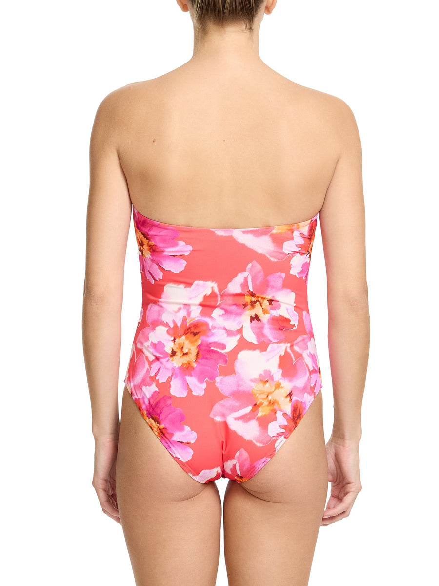 Out Of Office Pink Floral Bandeau One Piece Swimsuit - Back On Model | Hanky Panky
