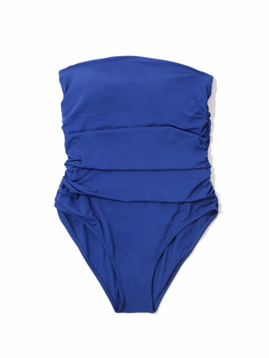 Poolside Blue Ruched Bandeau One Piece Swimsuit - Flat Lay Detail | Hanky Panky