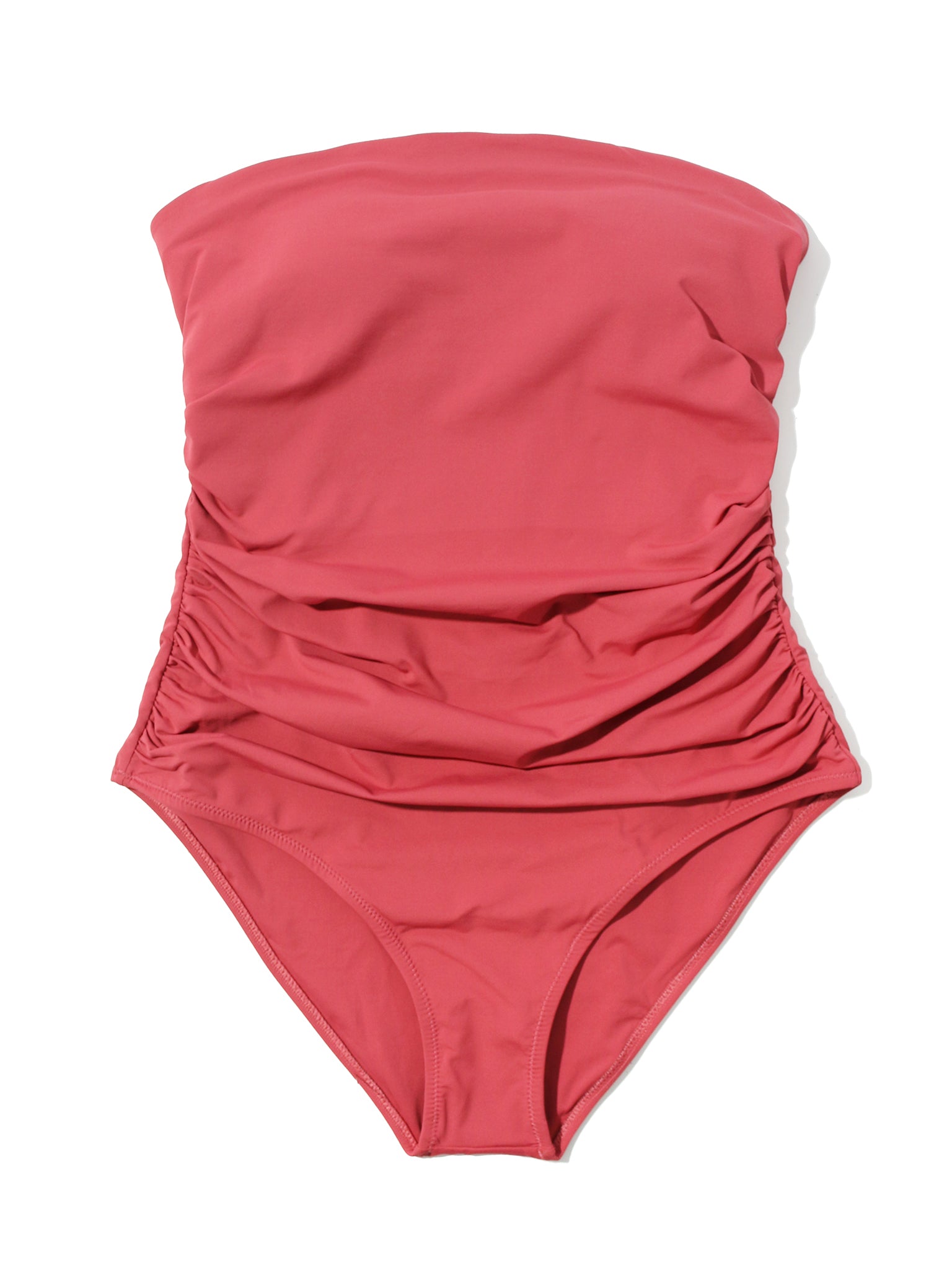 Palm Springs Red Strapless Ruched Bandeau One Piece Swimsuit - Flat Lay | Hanky Panky