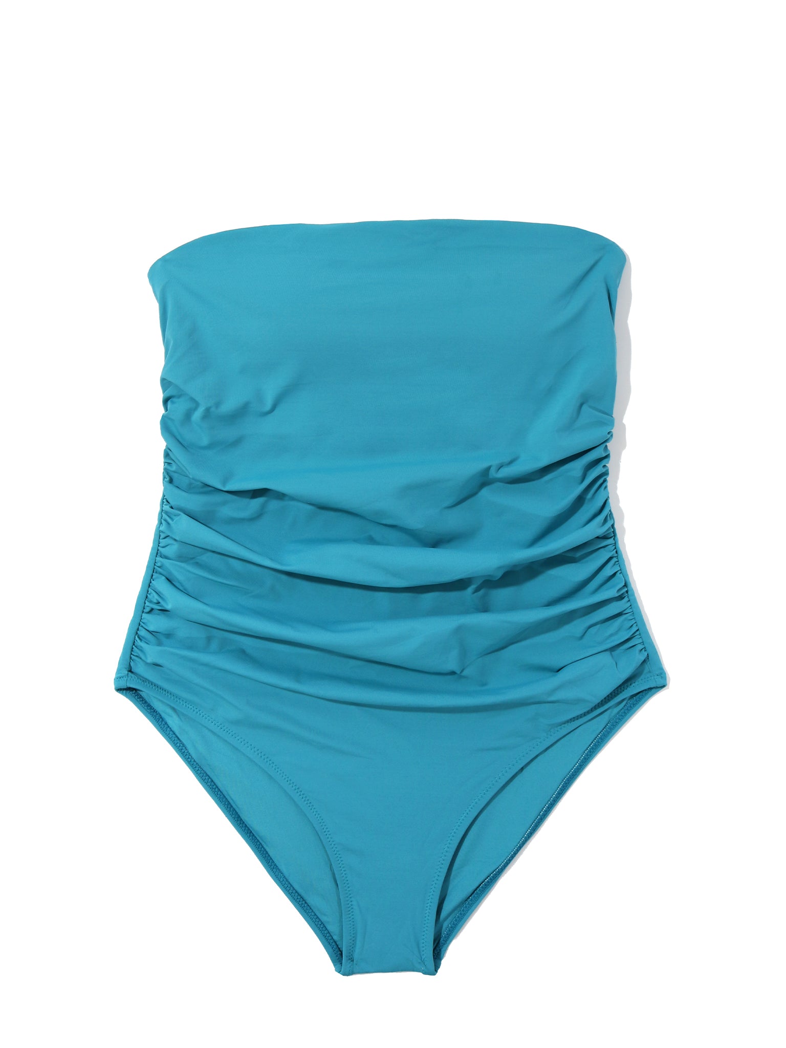 Tahiti Teal Ruched Bandeau One Piece Swimsuit Strapless - Flat Lay Front on White | Hanky Panky