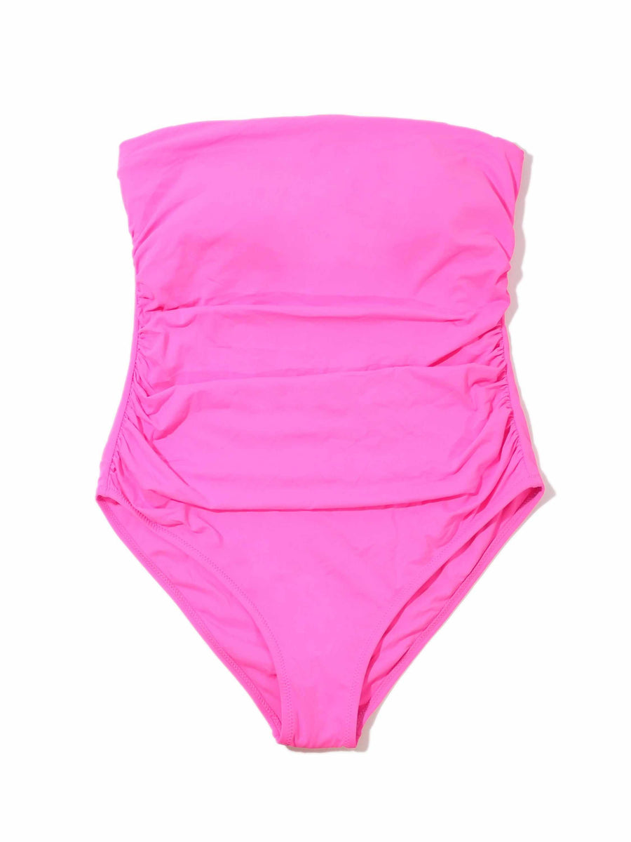 Unapologetic Pink Ruched Bandeau One Piece Swimsuit - Flat Lay | Hanky Panky