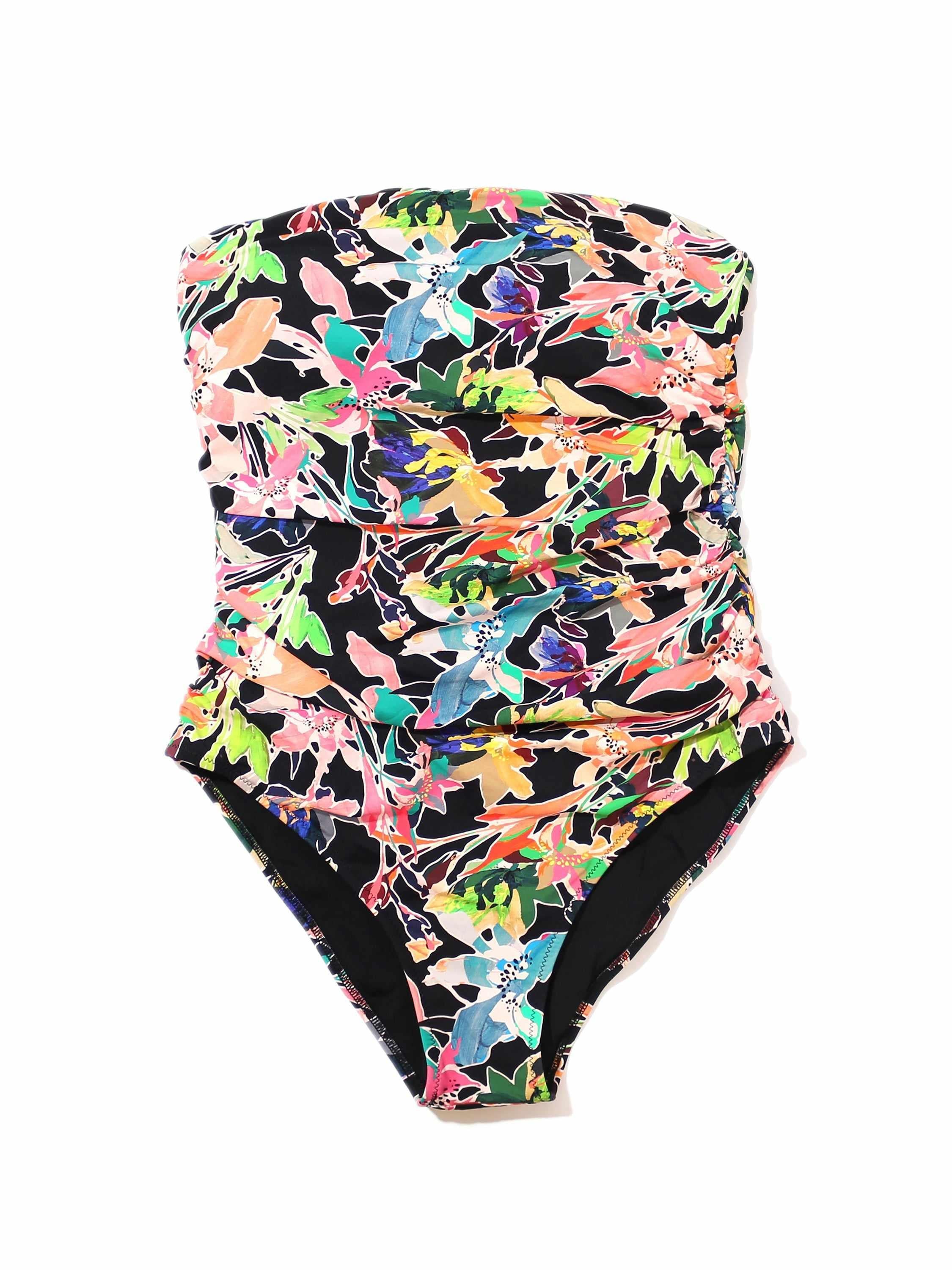 Unapologetic Floral Ruched Bandeau One Piece Swimsuit - Flat Lay | Hanky Panky