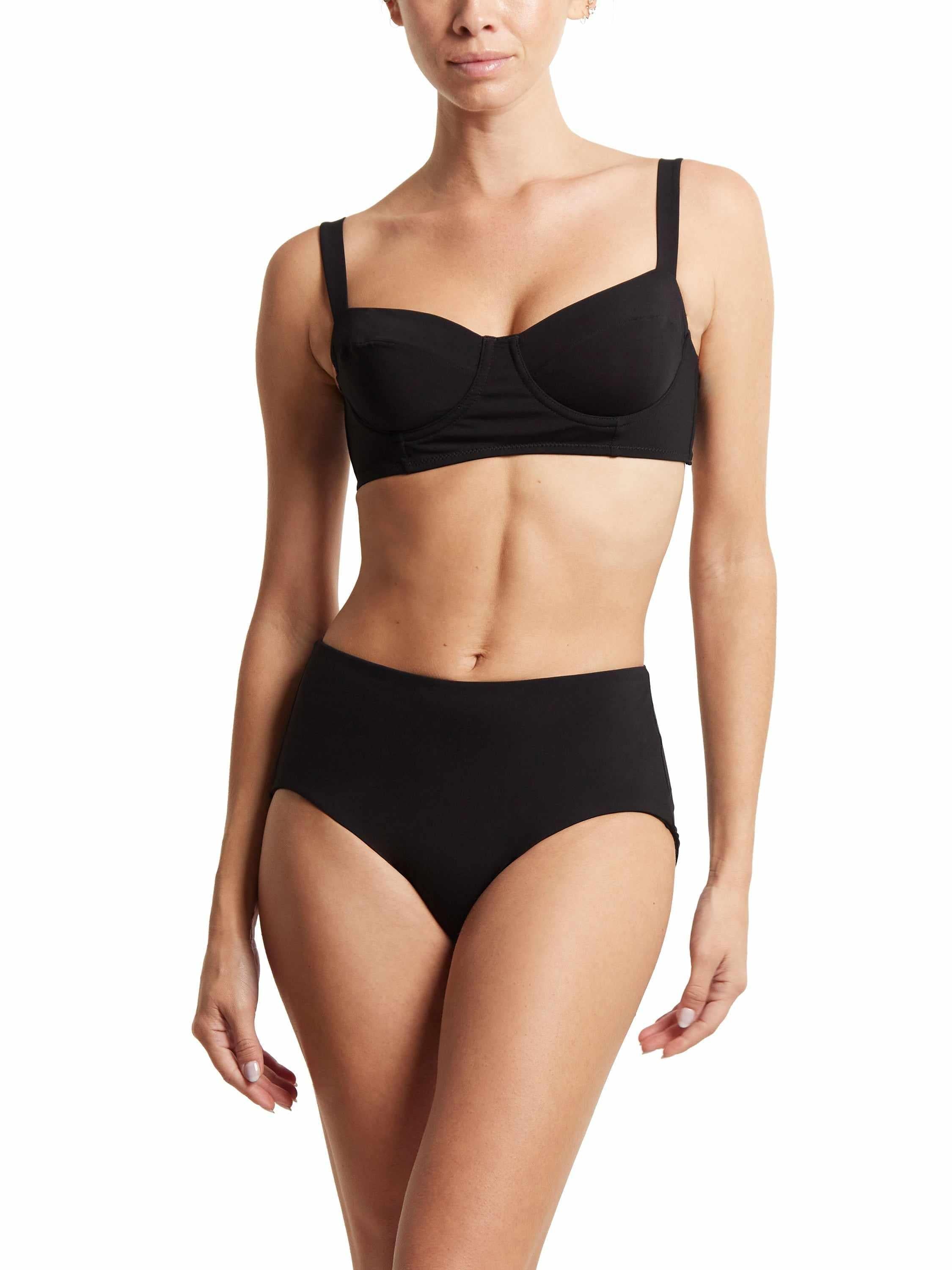 Black Boyshort Swimsuit Bottom On Model Front View with Matching Bikini Top - Two Piece Swim Set | Hanky Panky