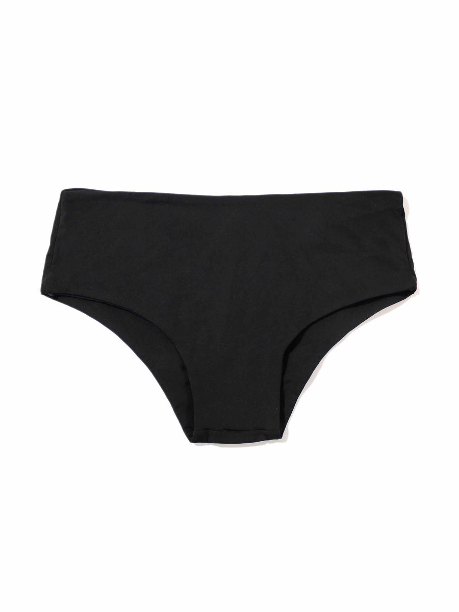 Black Boyshort Bikini Bottom Flat Lay Front View - Recycled Fabric Full Coverage Swim Bottom | Hanky Panky