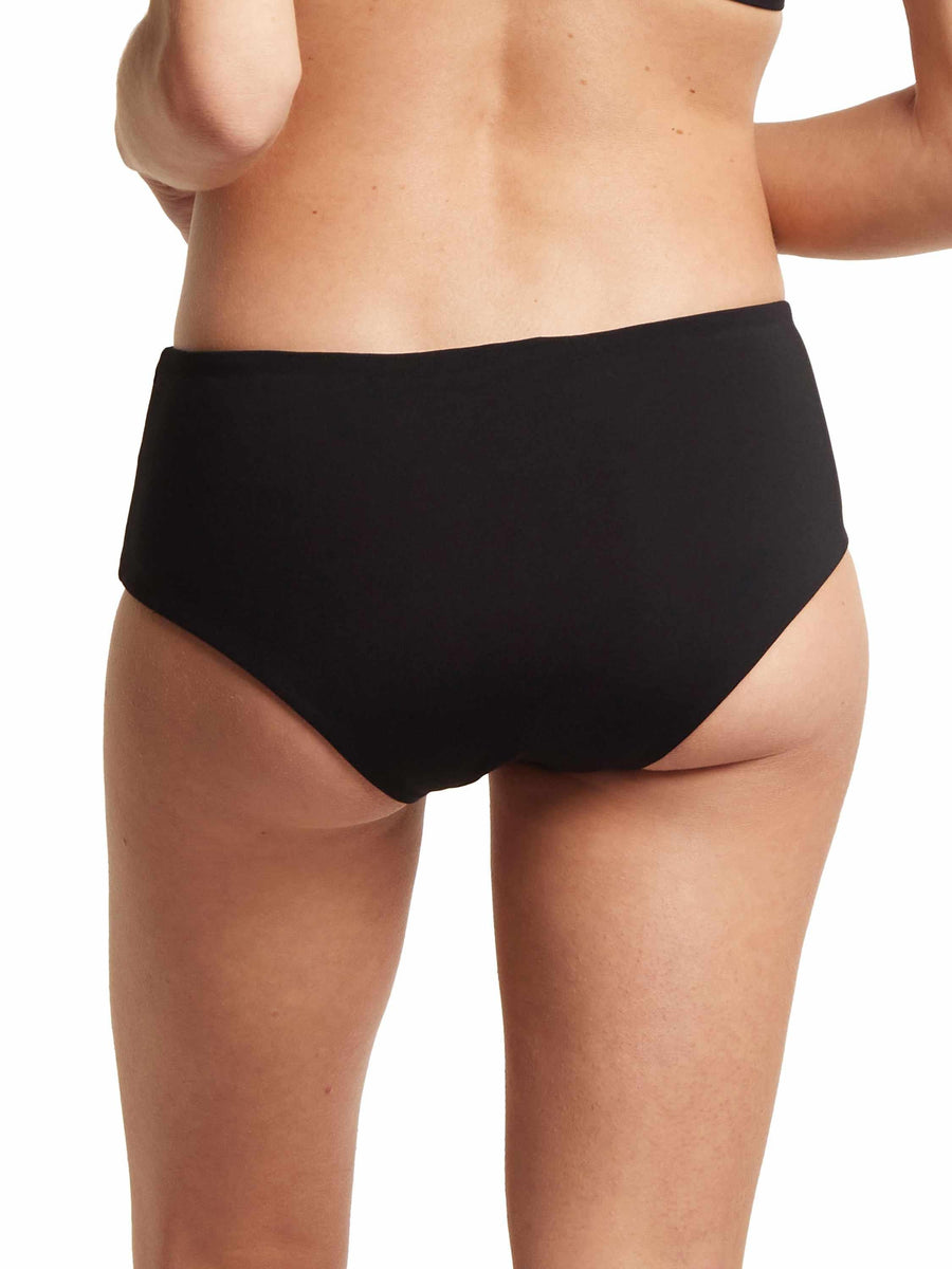 Black Boyshort Swimsuit Bottom On Model Back View - Full Coverage Black Boyshort Bikini Bottom | Hanky Panky