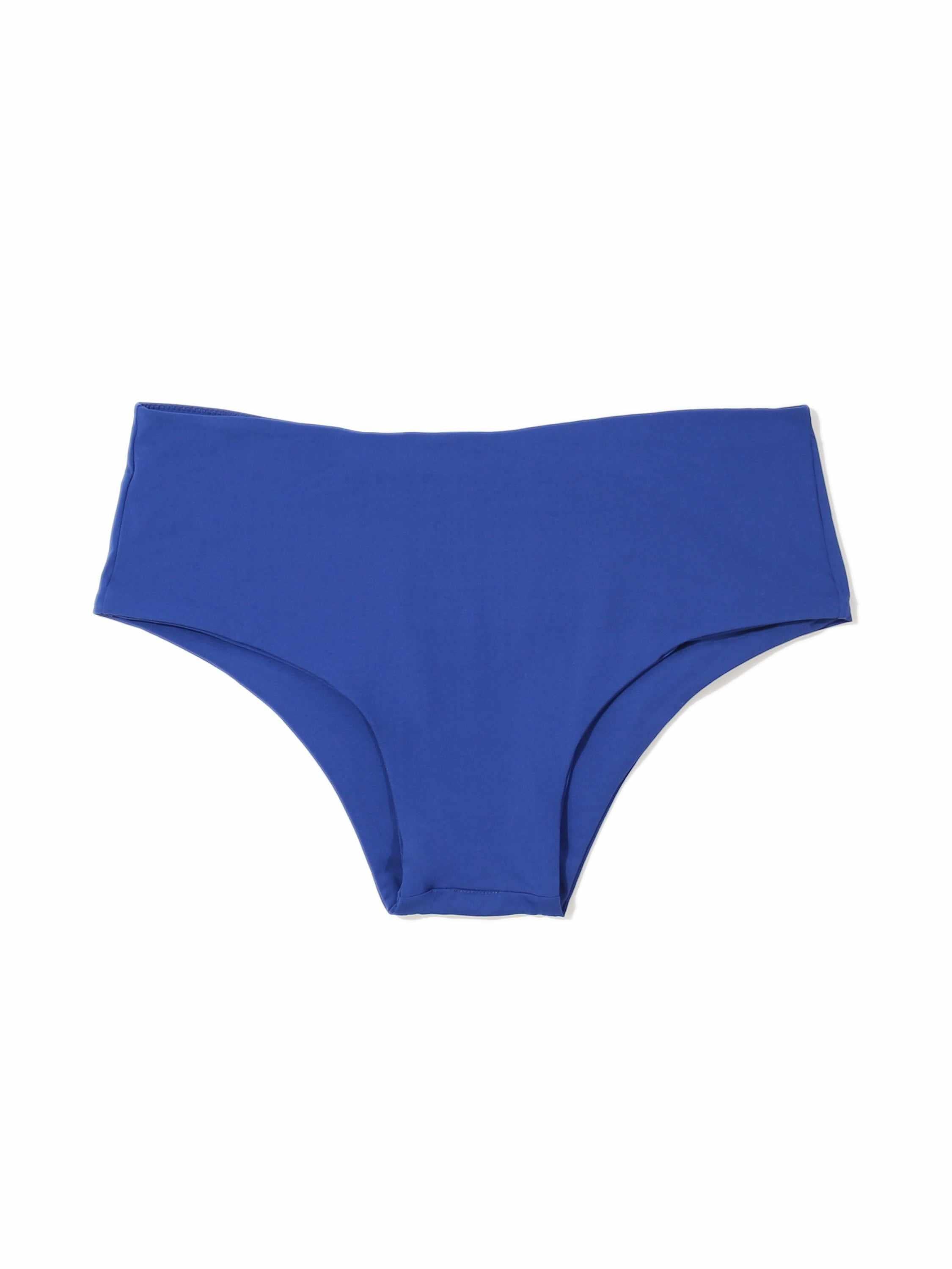 Poolside Blue Boyshort Swimsuit Bottom Flat Lay - Double-Lined Recycled Swim | Hanky Panky