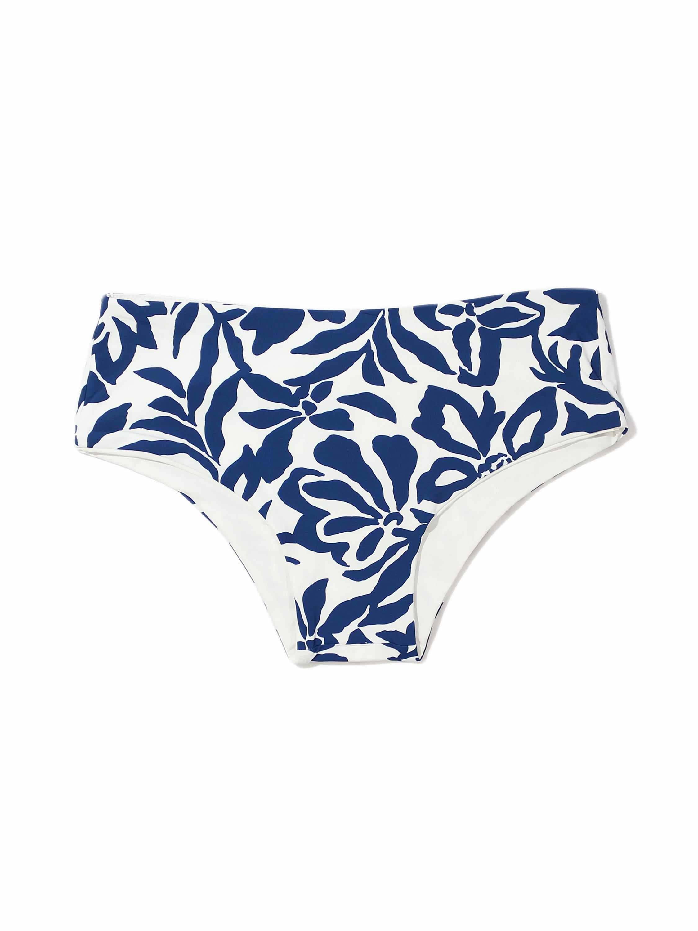 Blue Floral Print Boyshort Swim Bottom - Flat Lay Front | Hanky Panky