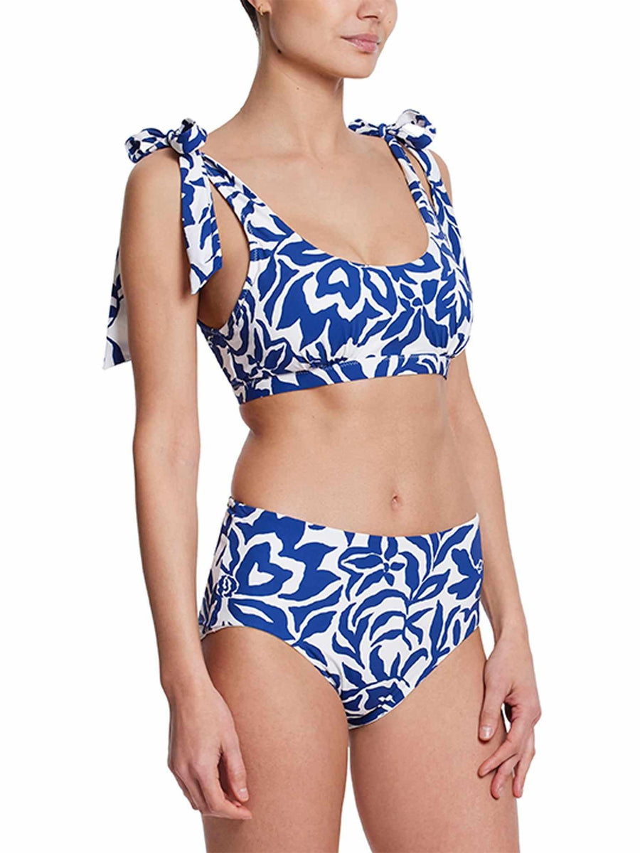 Poolside Print Women's Boyshort Swimsuit with Tie-Strap Top - Side View | Hanky Panky