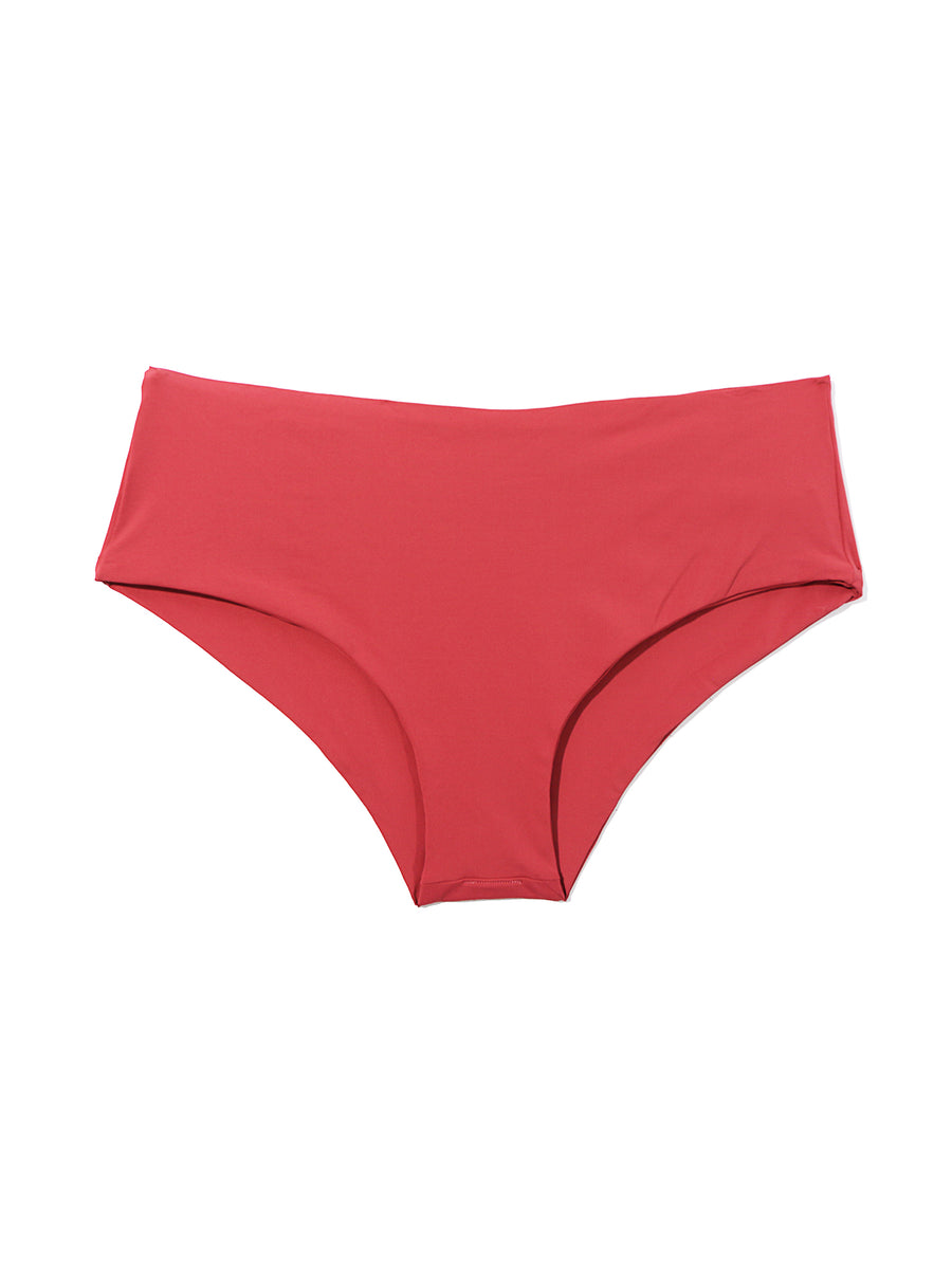 Sunbaked Red Recycled Fabric Boyshort Swim Bottom - Flat Lay, Two Piece Swimsuit | Hanky Panky