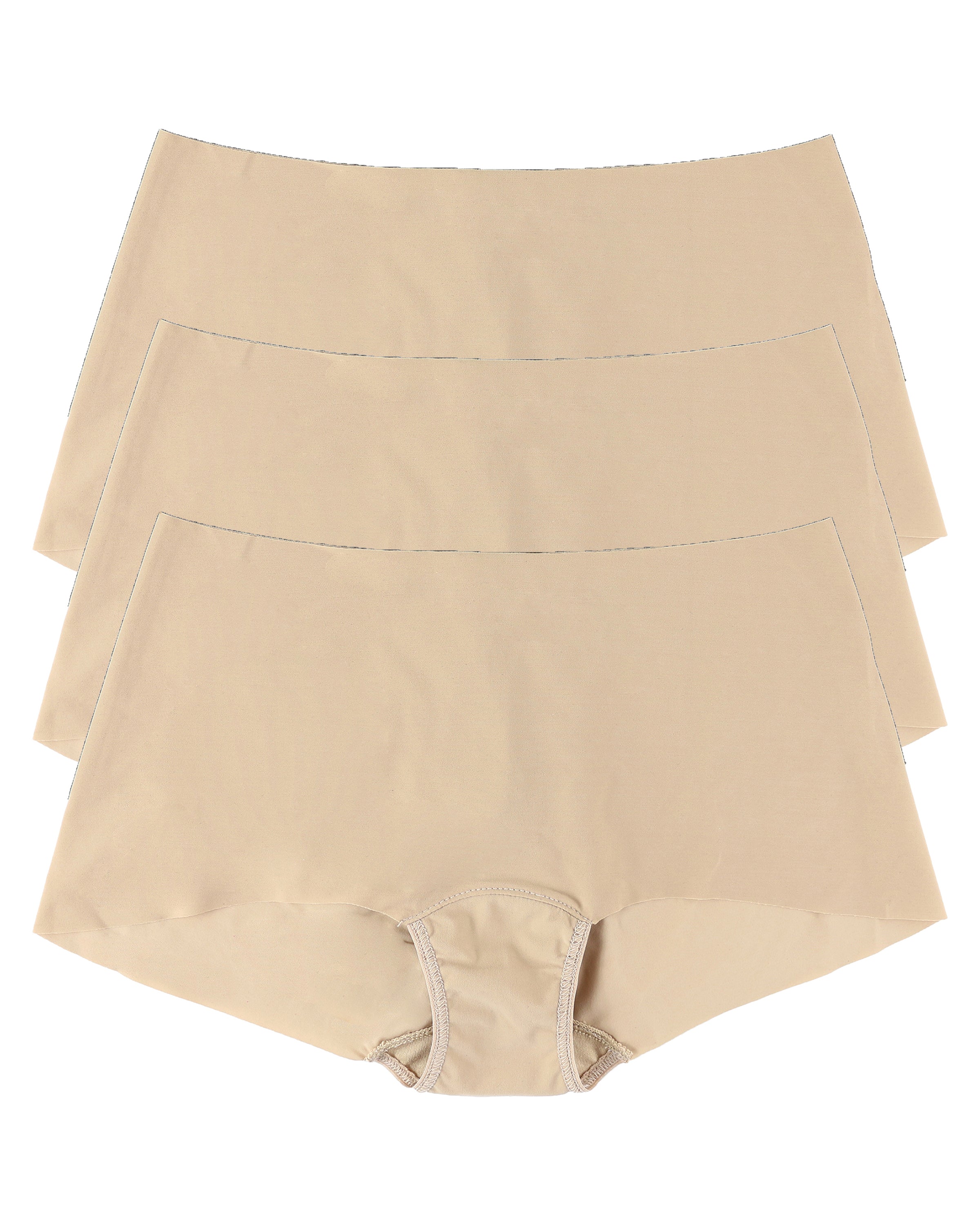Taupe BreatheSoft™ Boyshort 3 Pack - Flat Lay, Seamless Microfiber Boyshort Panties | Hanky Panky