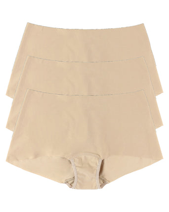 Taupe BreatheSoft™ Boyshort 3 Pack - Flat Lay, Seamless Microfiber Boyshort Panties | Hanky Panky