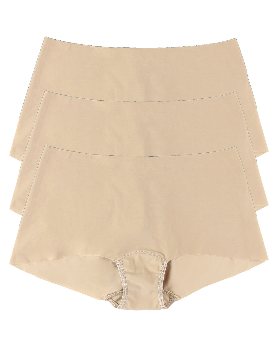 Taupe BreatheSoft™ Boyshort 3 Pack - Flat Lay, Seamless Microfiber Boyshort Panties | Hanky Panky