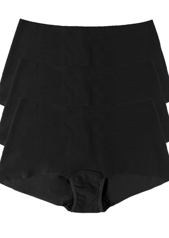 Black BreatheSoft™ Boyshort 3 Pack - Flat Lay, Seamless Microfiber Comfortable Boyshorts | Hanky Panky