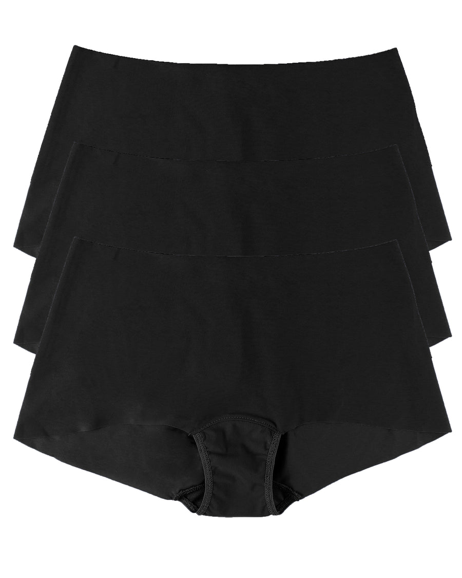 Black BreatheSoft™ Boyshort 3 Pack - Flat Lay, Seamless Microfiber Boyshorts | Hanky Panky