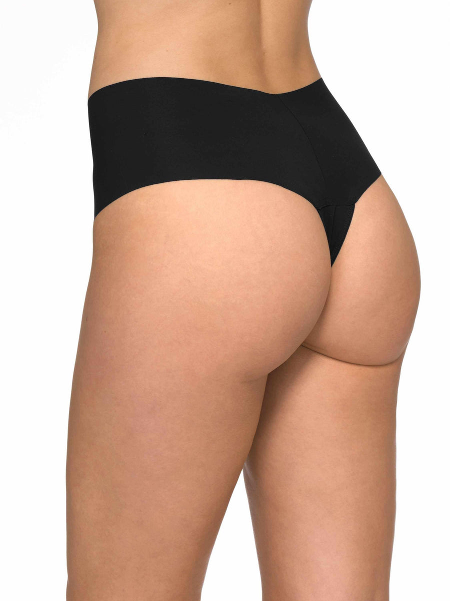 Black BreatheSoft™ High Rise Thong - Back View On Model | Hanky Panky