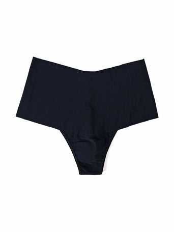 Black BreatheSoft™ High Rise Thong - Flat Lay, Seamless Microfiber | Hanky Panky