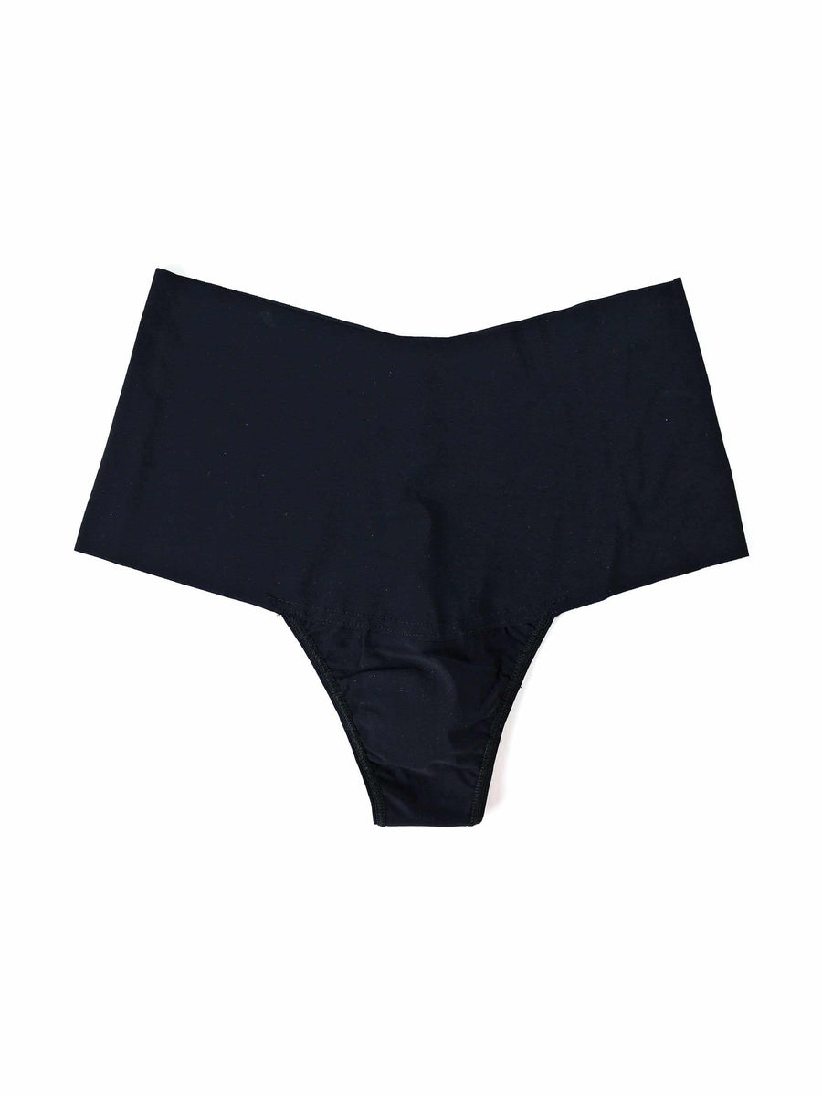Black BreatheSoft™ High Rise Thong - Flat Lay, Seamless Microfiber | Hanky Panky
