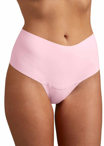 Bliss Pink BreatheSoft™ High Rise Thong, Front View - Seamless No VPL Microfiber | Hanky Panky