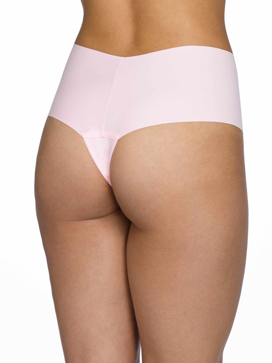 Bliss Pink BreatheSoft™ High Rise Thong, Back View - High Waisted Seamless Thong On Model | Hanky Panky