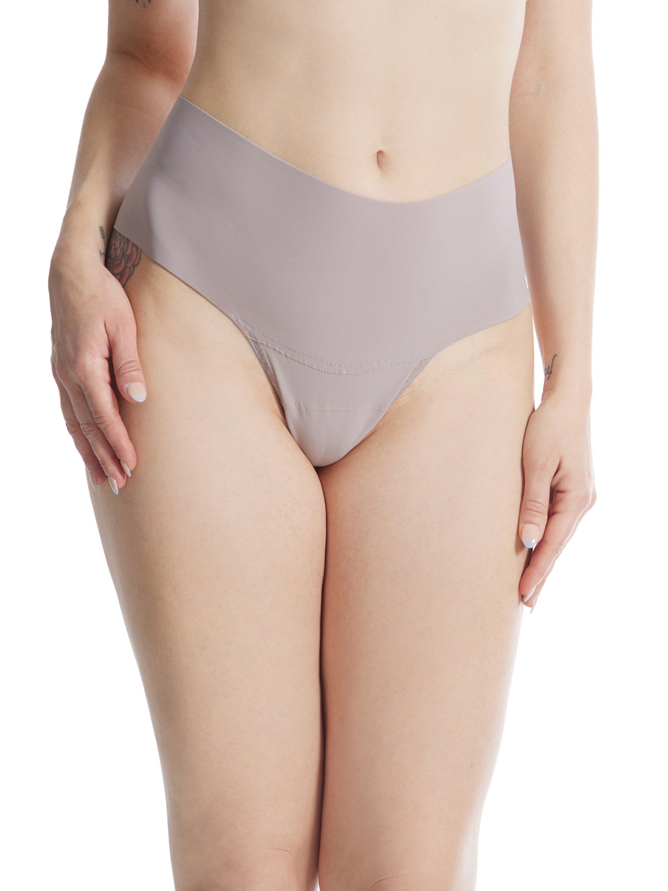 BreatheSoft™ High Rise Thong Evening Grey - Front On Model, No VPL Microfiber | Hanky Panky
