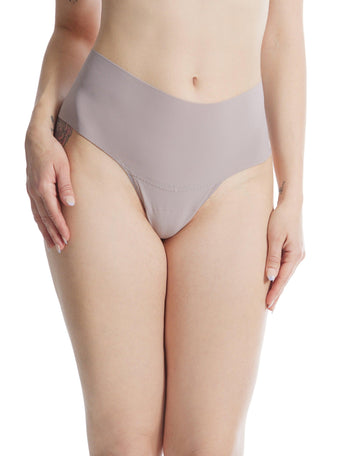 BreatheSoft™ High Rise Thong Evening Grey - Front On Model, No VPL Microfiber | Hanky Panky