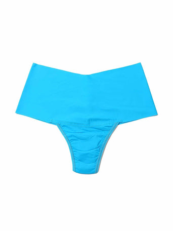 Cerulean Blue BreatheSoft™ High Rise Thong - Flat Lay, Wide Waistband Detail | Hanky Panky