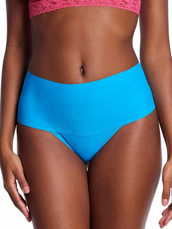 Cerulean Blue BreatheSoft™ High Rise Thong - Front View On Model, No Panty Lines | Hanky Panky