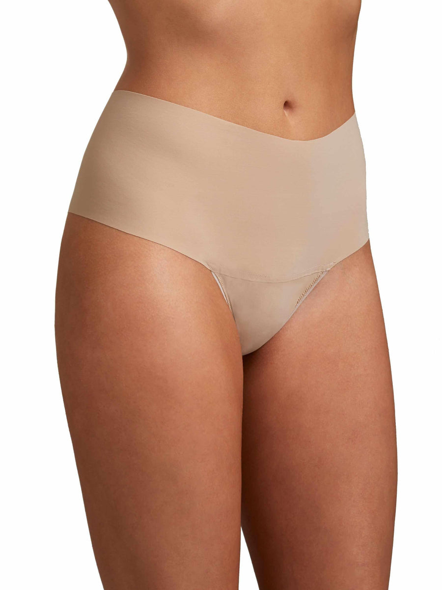 Taupe BreatheSoft™ High Rise Thong - Side View, Seamless No VPL Microfiber | Hanky Panky