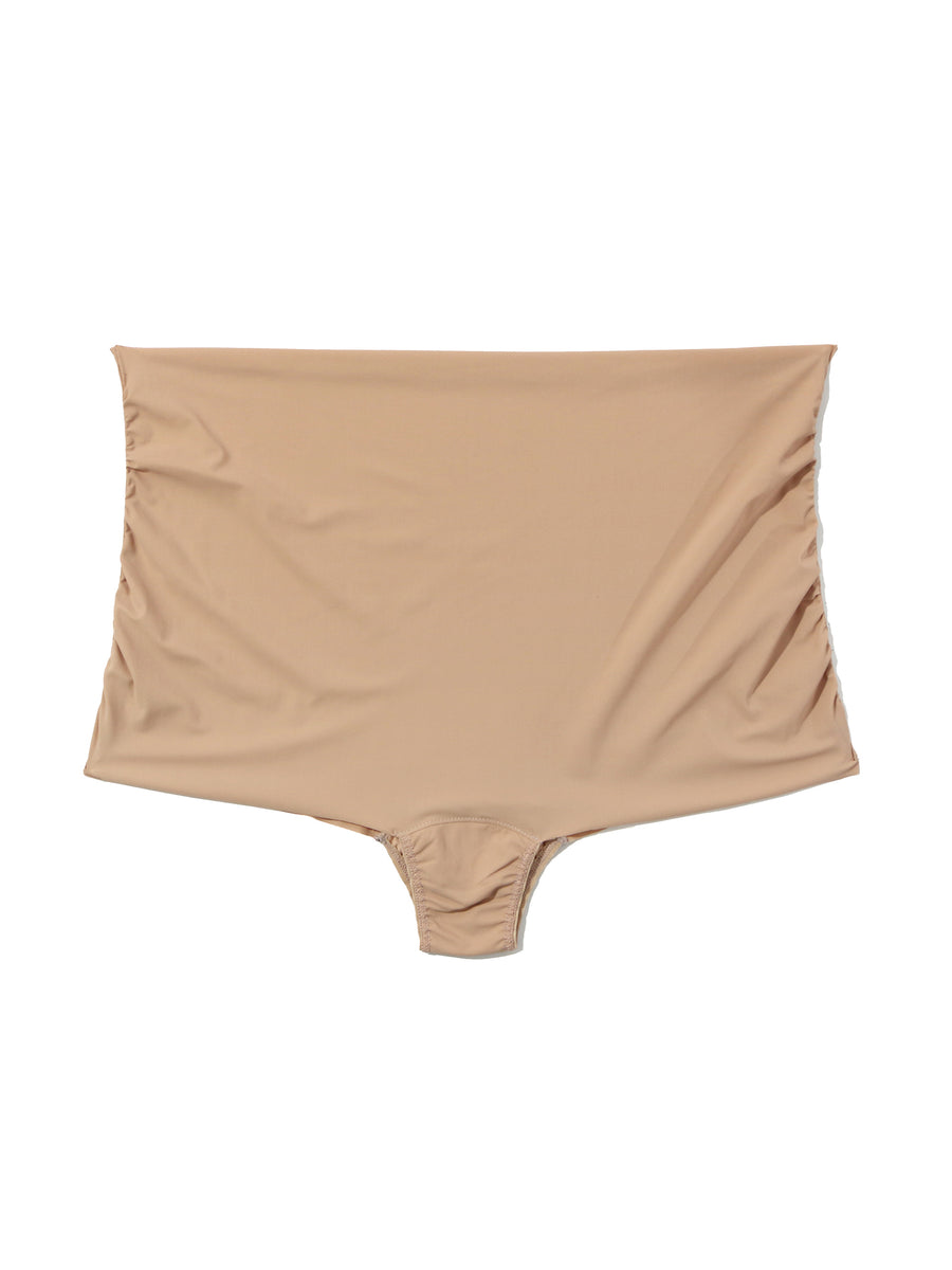 Taupe BreatheSoft™ Maternity Over The Bump Boyshort - Flat Lay, Ruched Bump Panel Maternity Underwear | Hanky Panky