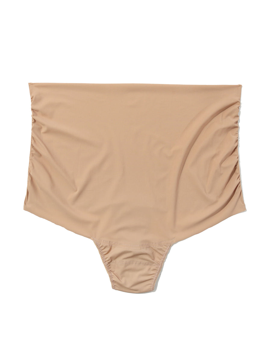 Taupe BreatheSoft™ Maternity Over The Bump Thong - Flat Lay Front, Ruched Sides & Stretchy Bump Panel | Hanky Panky