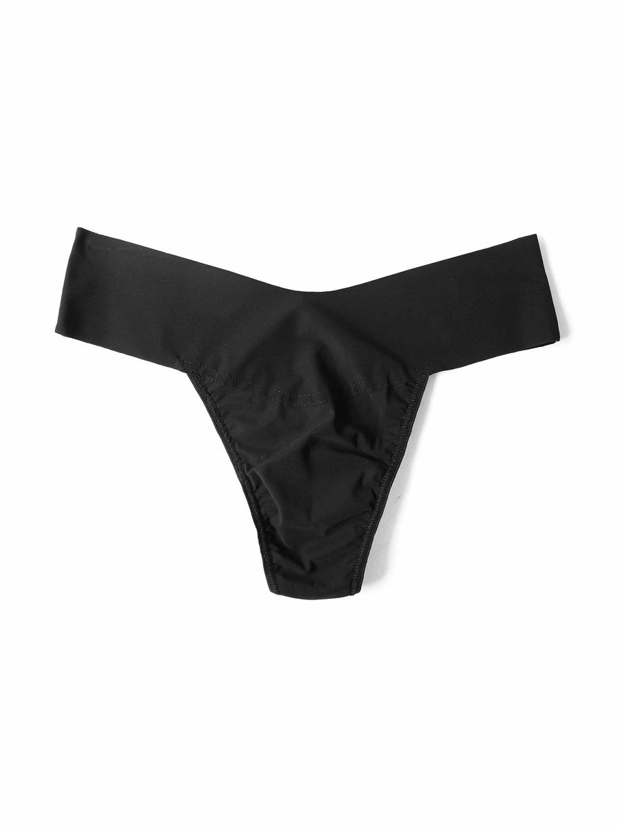 Black BreatheSoft™ Natural Rise Thong - Flat Lay Front View, V-Waistband Microfiber | Hanky Panky