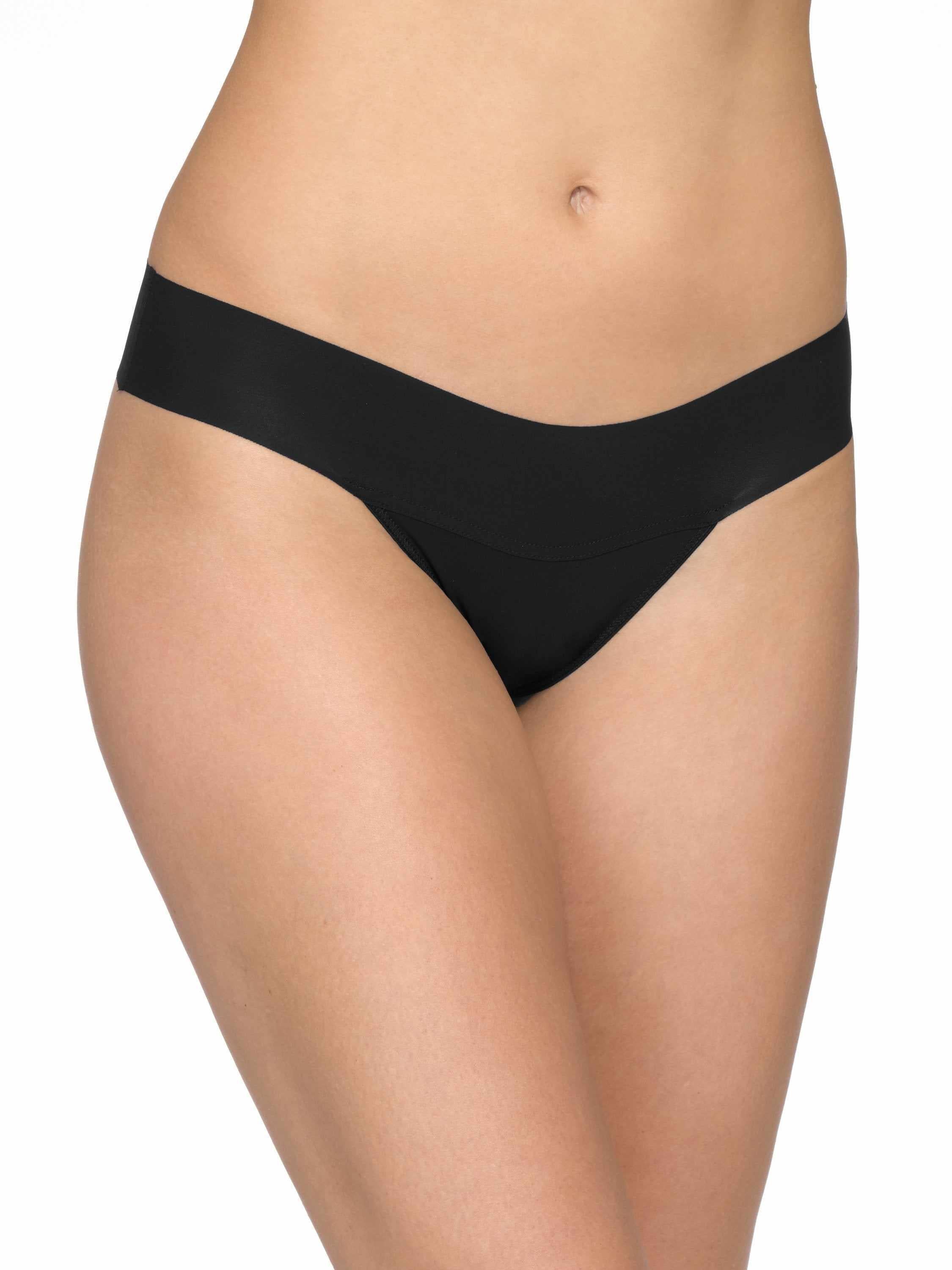 Black BreatheSoft™ Natural Rise Thong - On Model Front View, Seamless Microfiber Thong | Hanky Panky